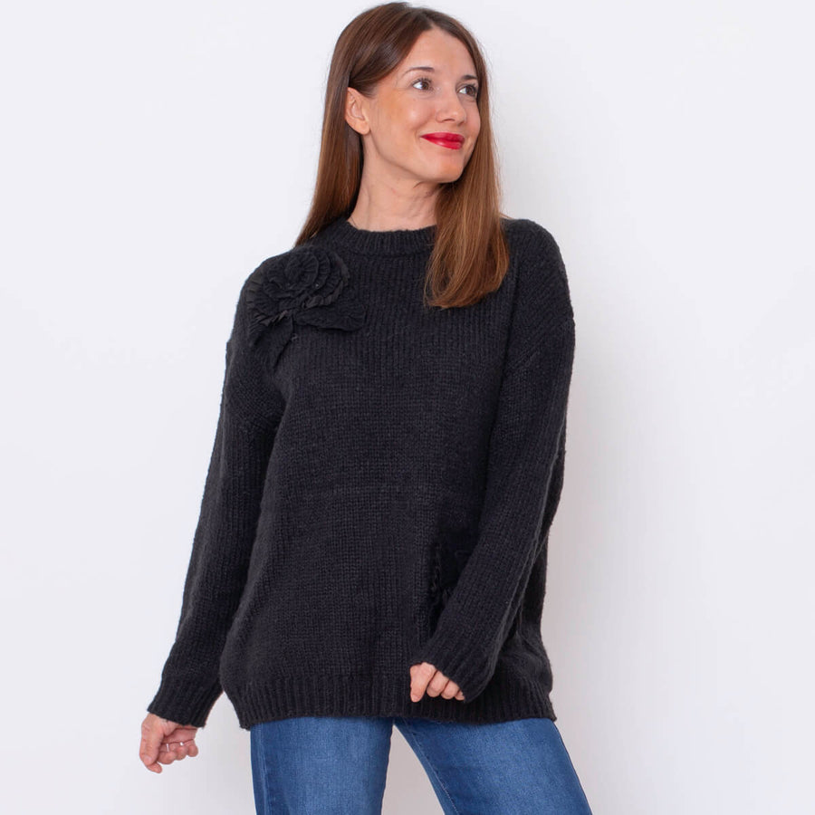 Jersey Flores Crochet - Negro