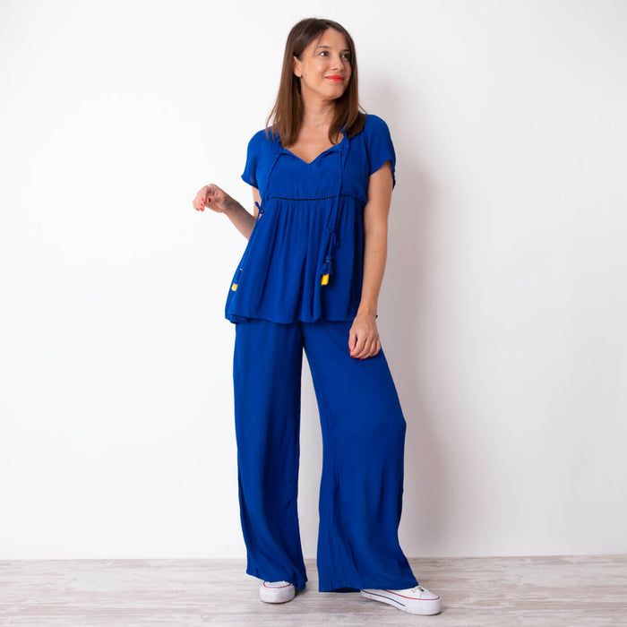 Blusa Bámbula Com Pompons - Azul Cobalto