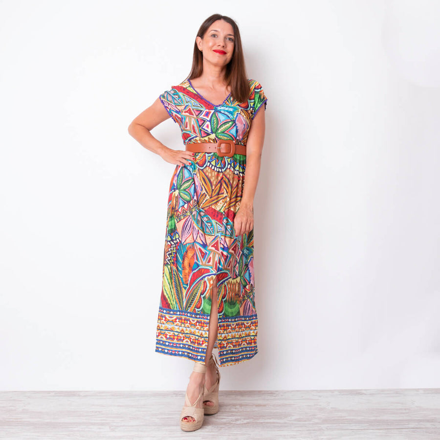 Vestido Malha Estampa Tropical - Multicolorido