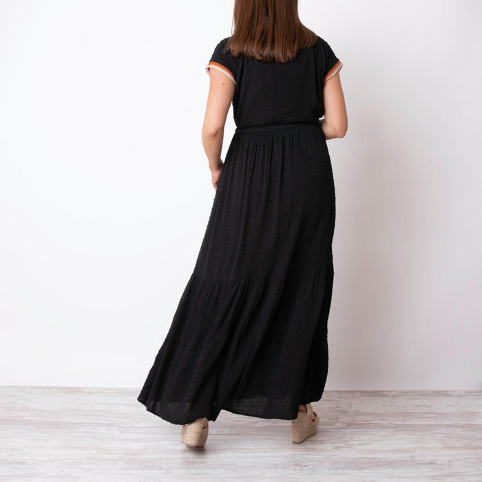 Vestido Gola Crochê - Preto