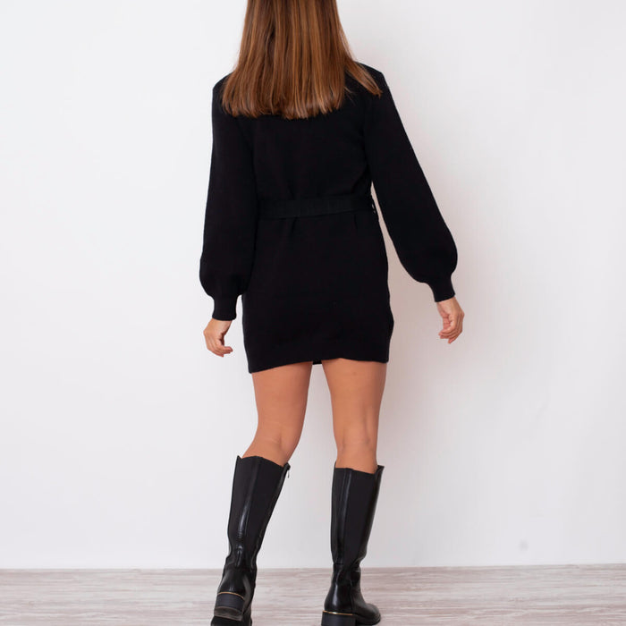 Vestido Tricotado com Cinto - Preto