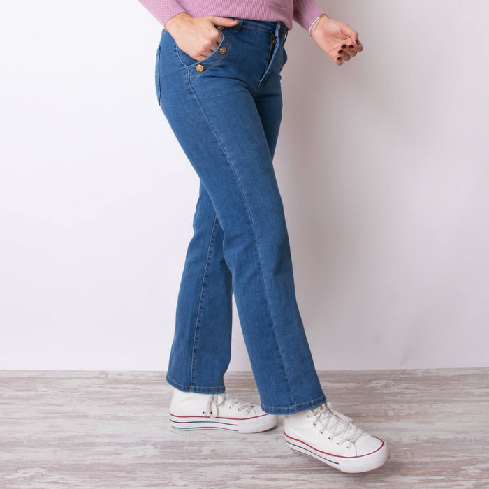 Calça Jeans Triplo Botão - Azul