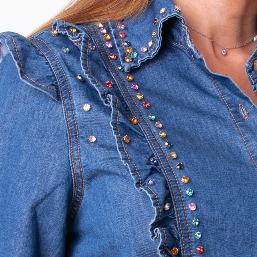 Camisa Ef. Denim Pedrería - Azul