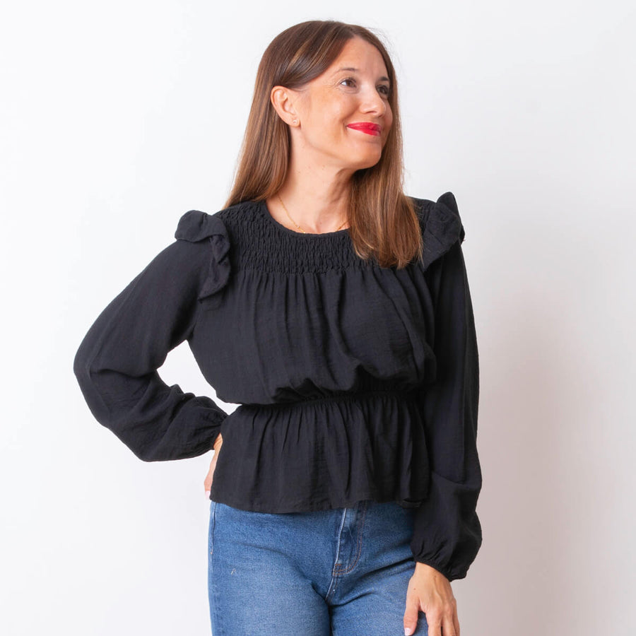 Blusa Canesú Elástico - Negro