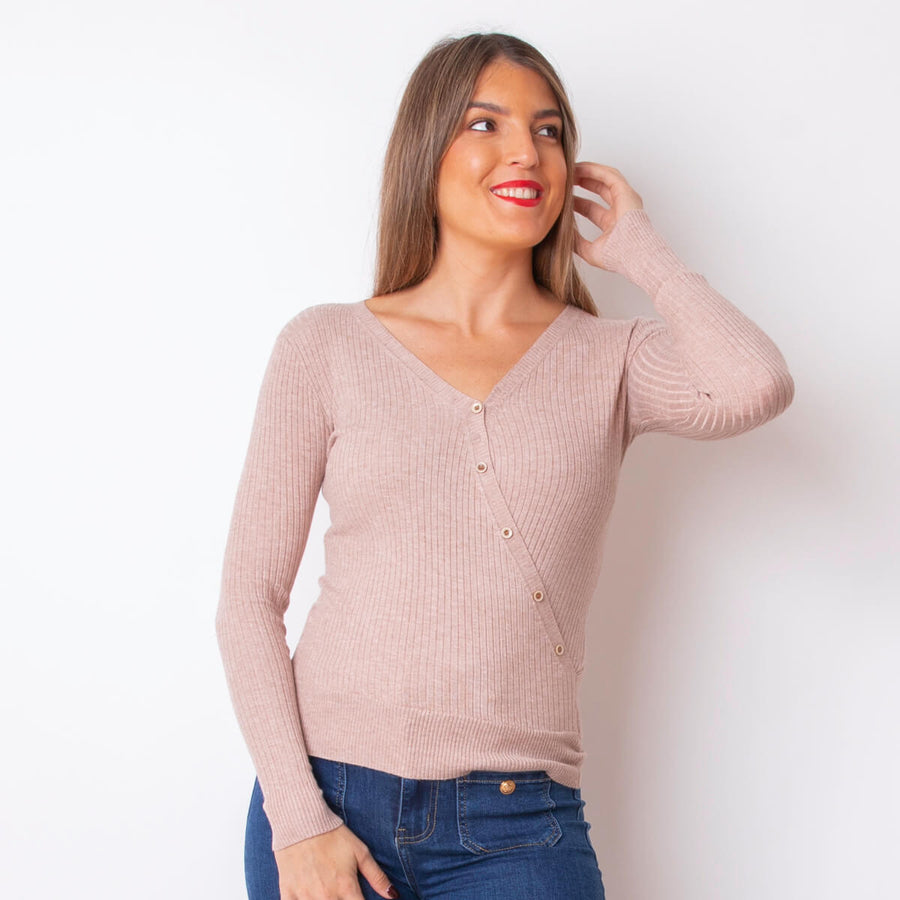 Sweater Botões Assimétricos - Bege