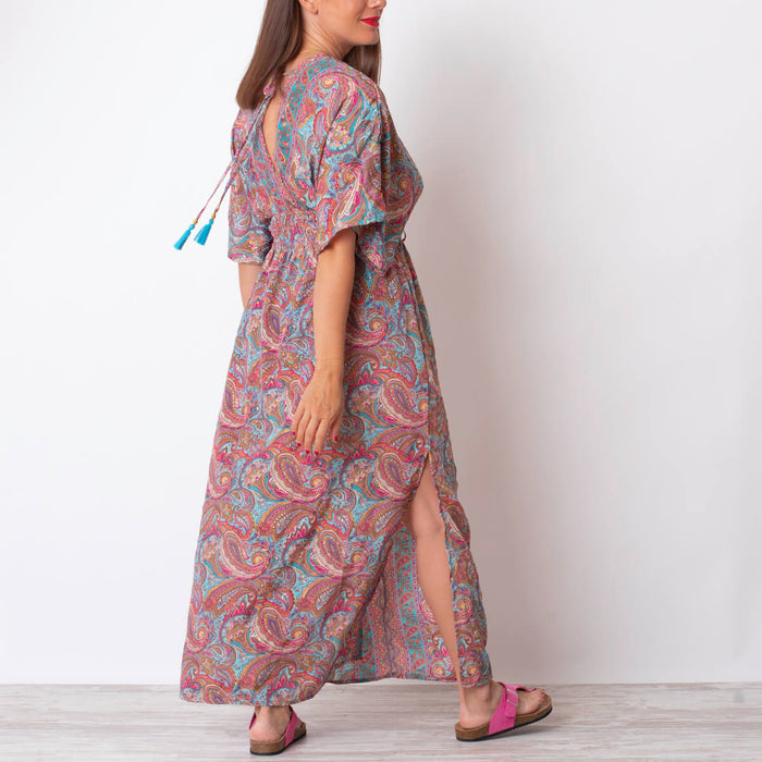 Vestido Estampado Cachemira - Celeste