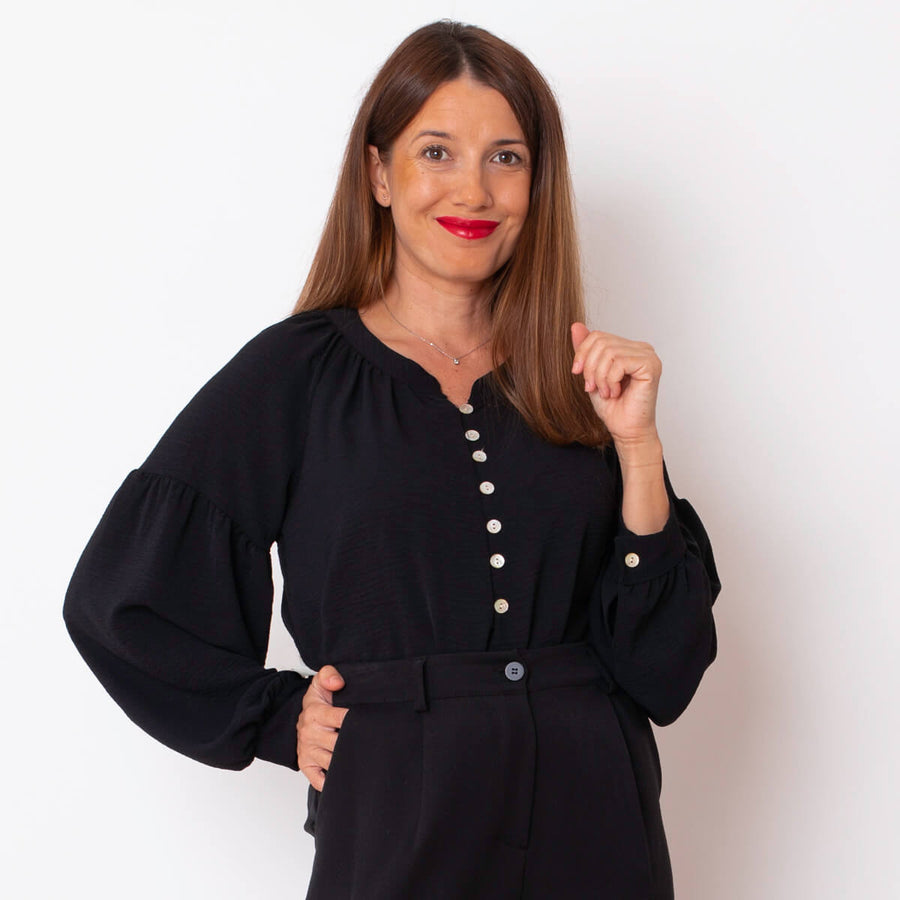 Blusa Botões Bufantes - Preto