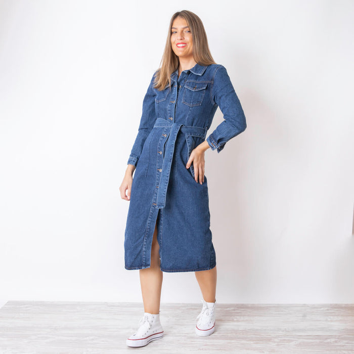 Vestido Denim Midi - Azul