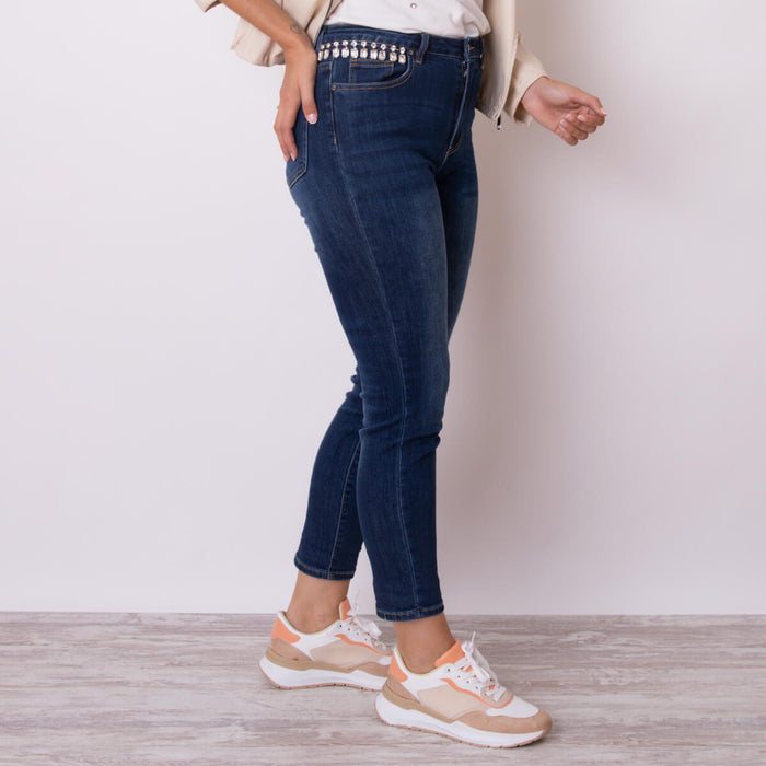 Calça Jeans Bolso Cristal - Azul