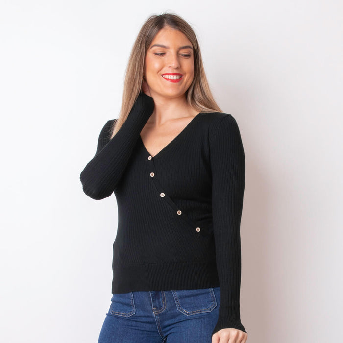 Sweater Botões Assimétricos - Preto