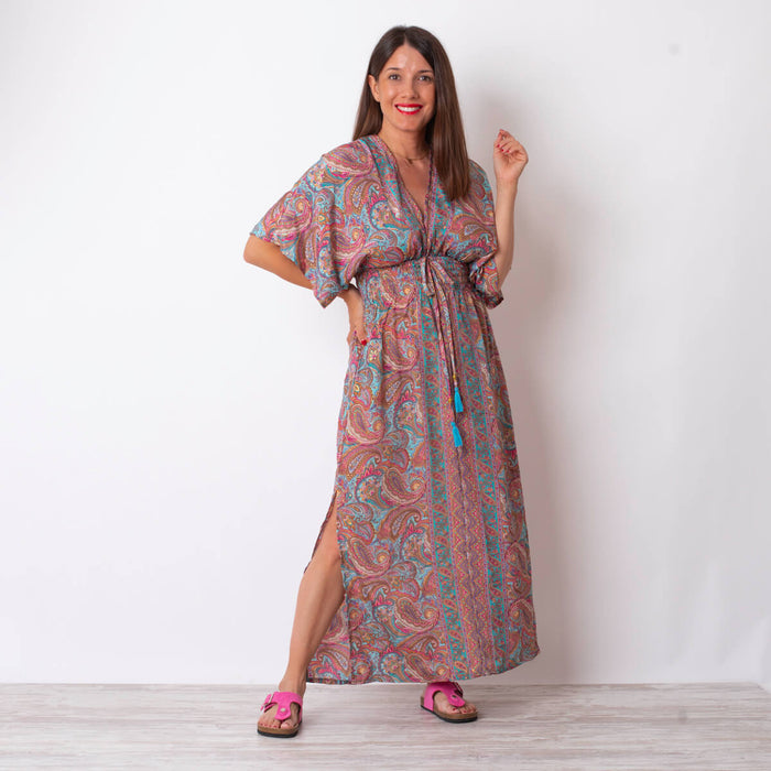 Vestido Estampado Cachemira - Celeste
