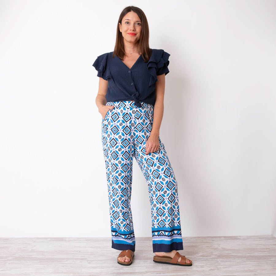 Calça de Pijama com Estampa Geométrica - Branca