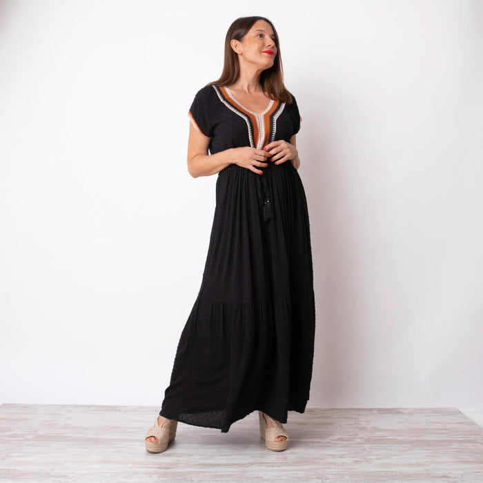 Vestido Gola Crochê - Preto