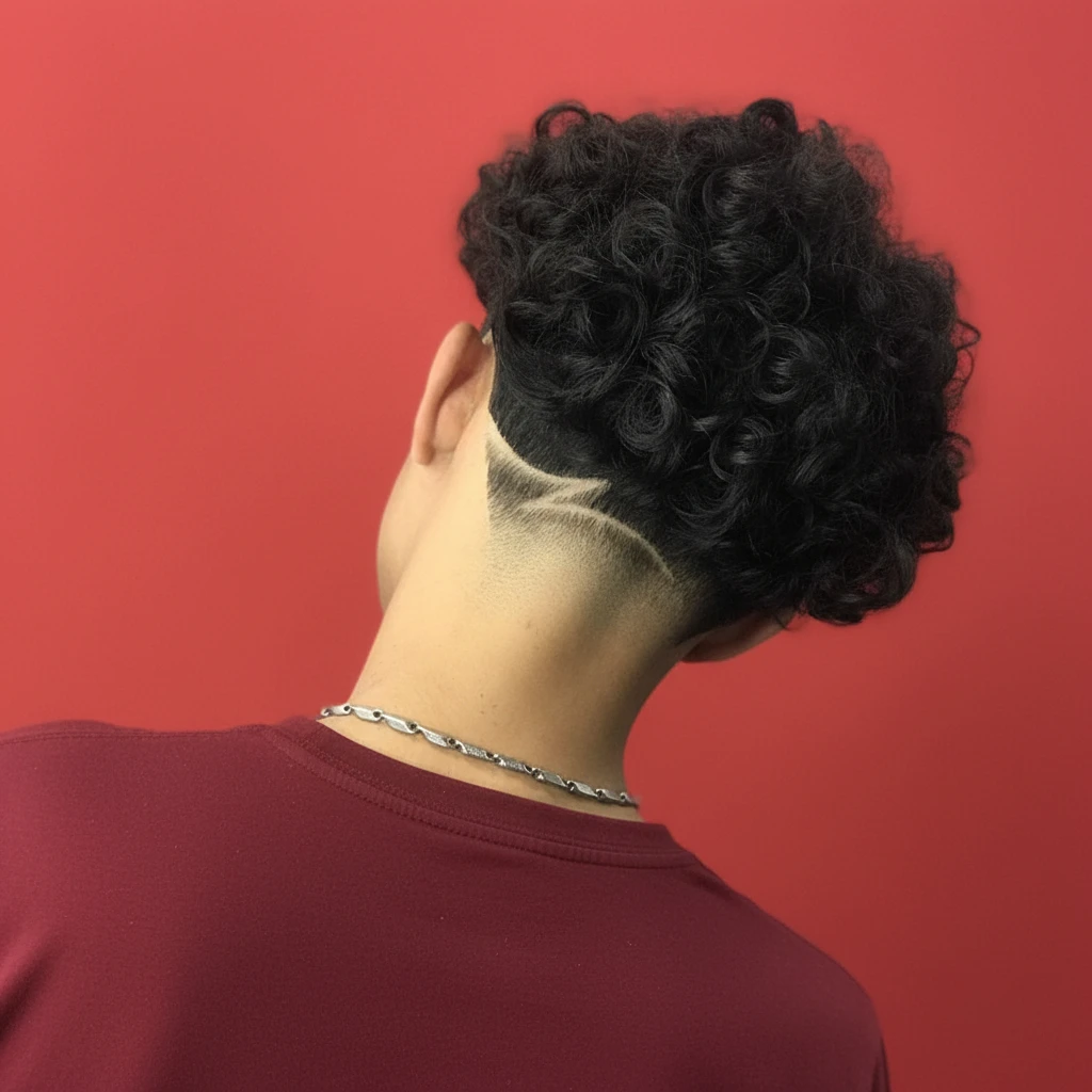 Corte Americano com Risco Lateral em Cabelo Cacheado