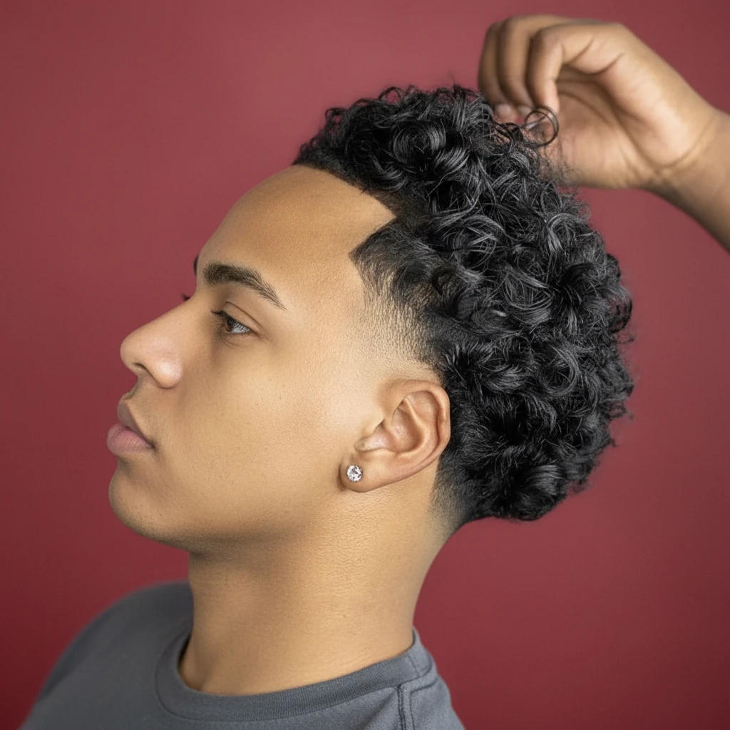 Corte americano para cabello rizado con degradado