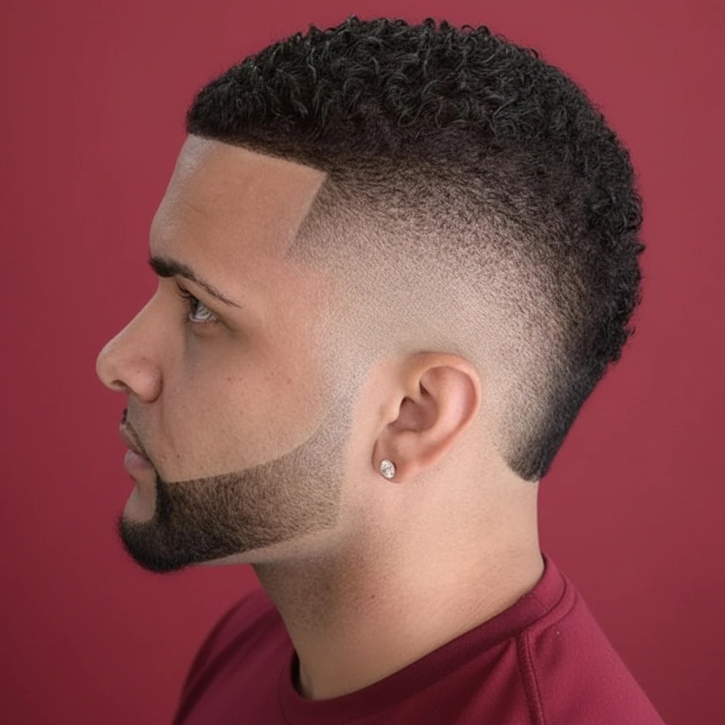 Corte Burst Fade Masculino com Degradê em Cabelo Crespo