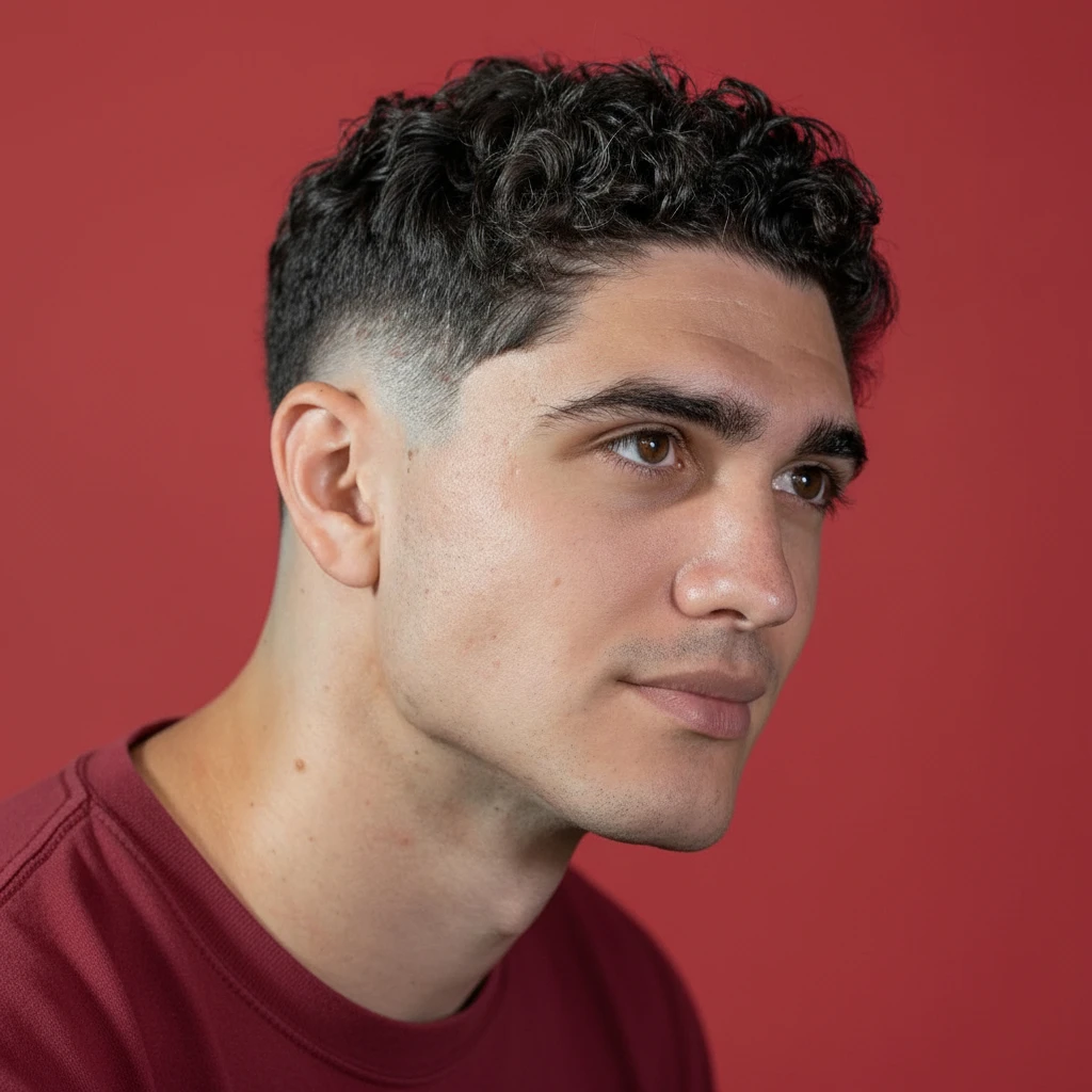 Men's Burst Fade with Curly Hair