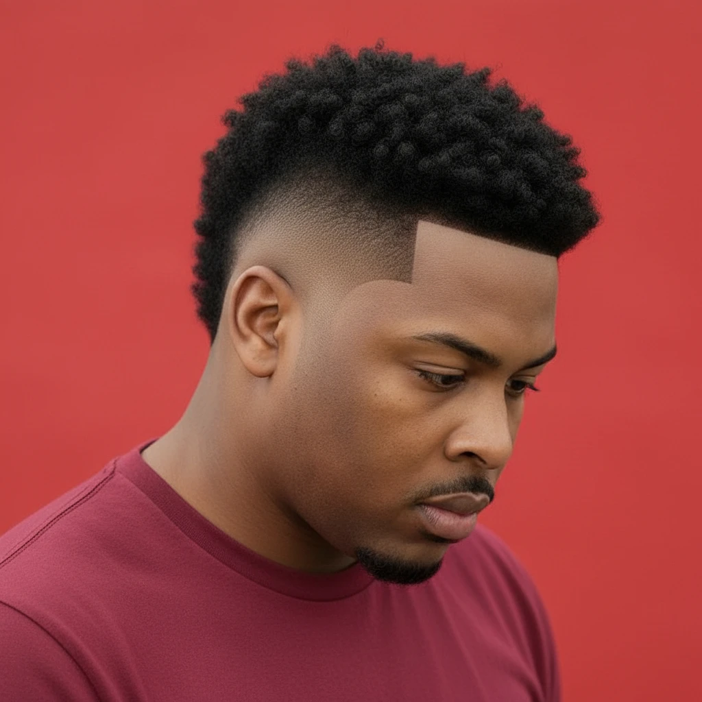 Men's Burst Fade Cut on Curly Hair