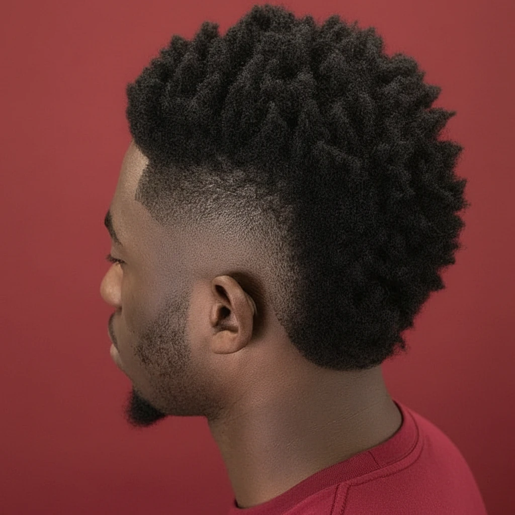 Corte Burst Fade para hombres en cabello rizado