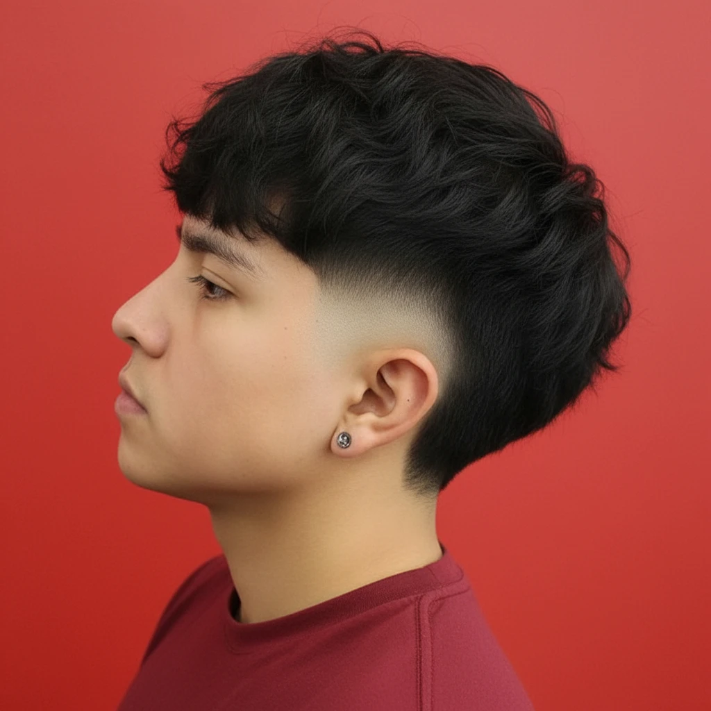 Men's Burst Fade Cut on Wavy Hair