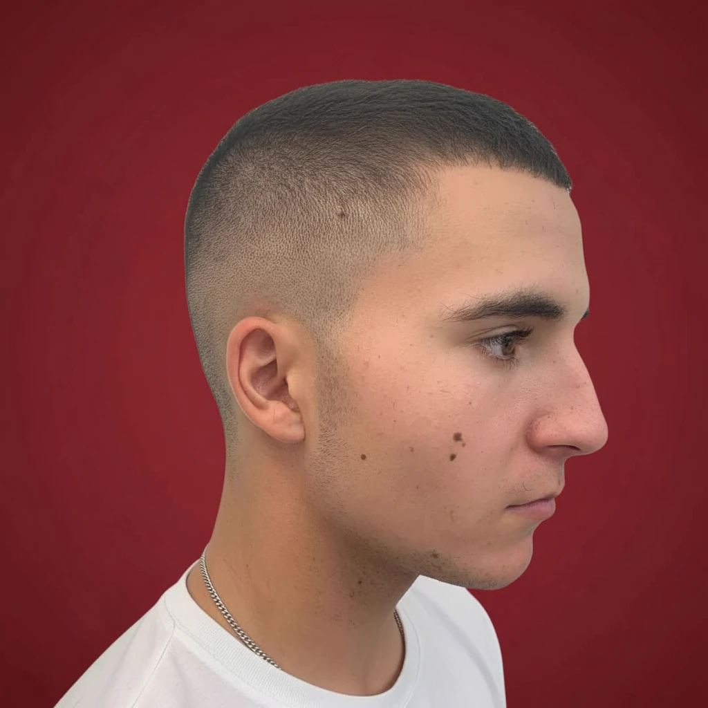 Corte Buzz con degradado bajo en cabello lacio