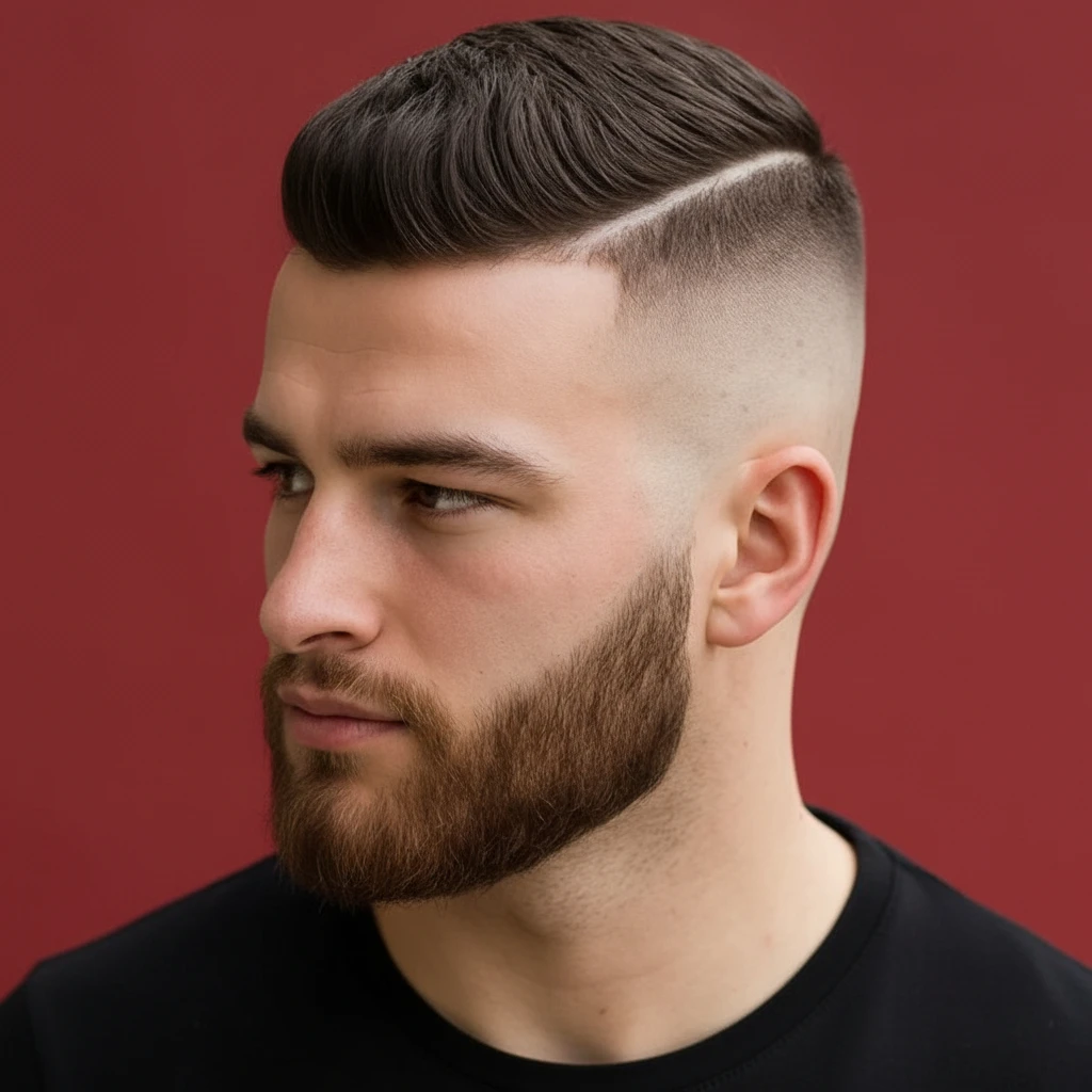 Corte High Fade com Risco Lateral em Cabelo Liso