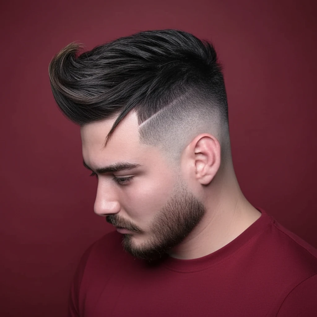 Corte High Fade com Risco Lateral em Cabelo Liso