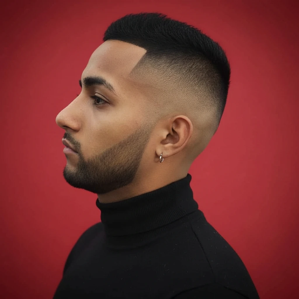 Corte High Fade com Risco Lateral em Cabelo Liso