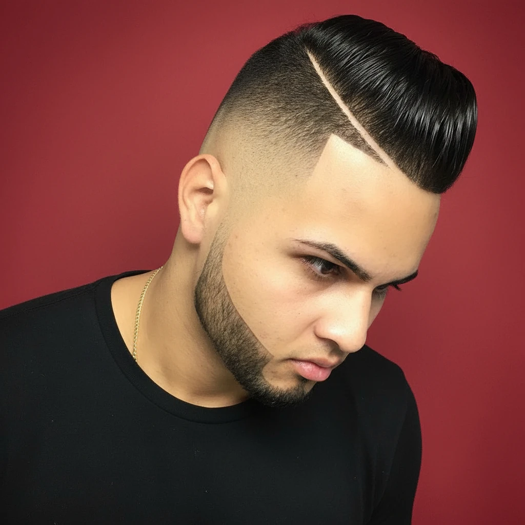 Corte High Fade com Risco Lateral em Cabelo Liso