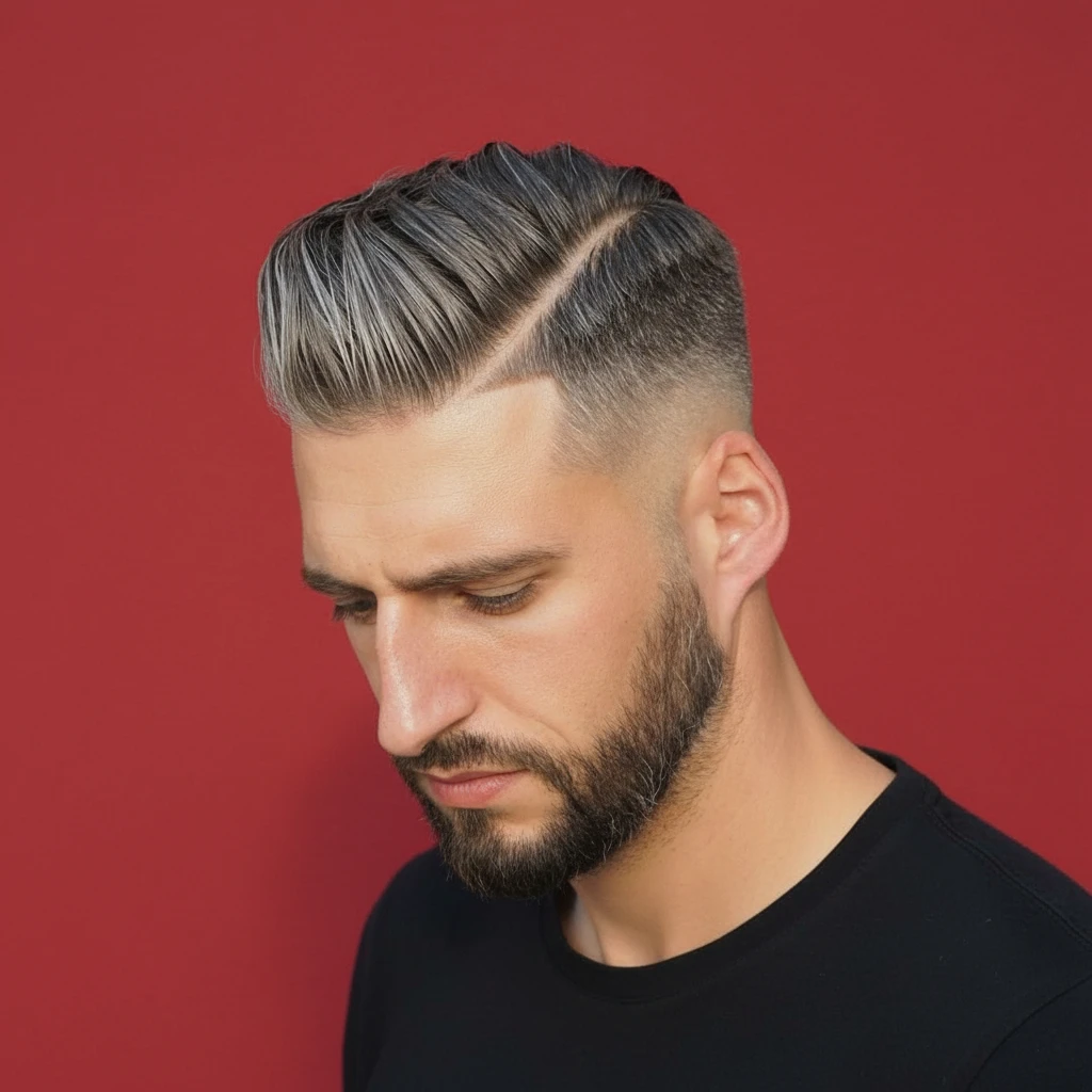 Corte High Fade com Risco Lateral em Cabelo Liso