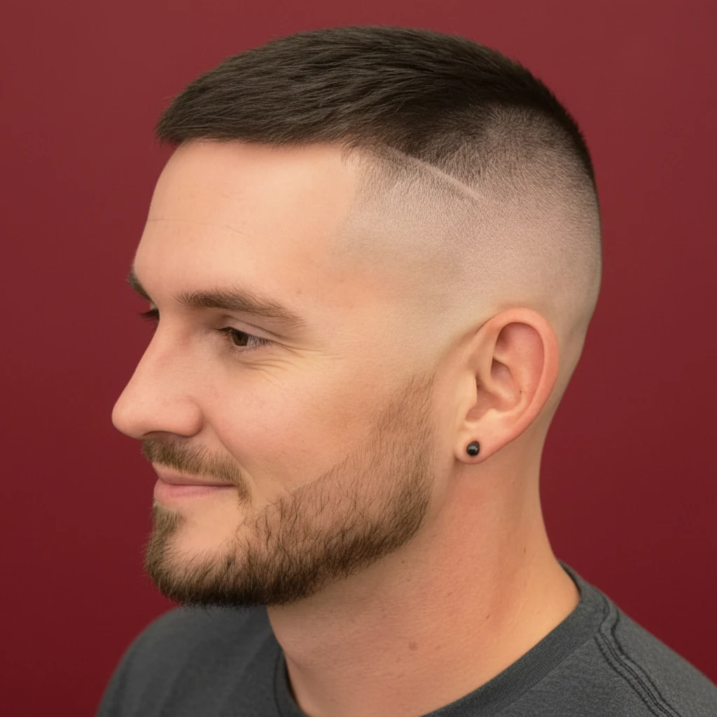 Corte High Fade com Risco Lateral em Cabelo Liso