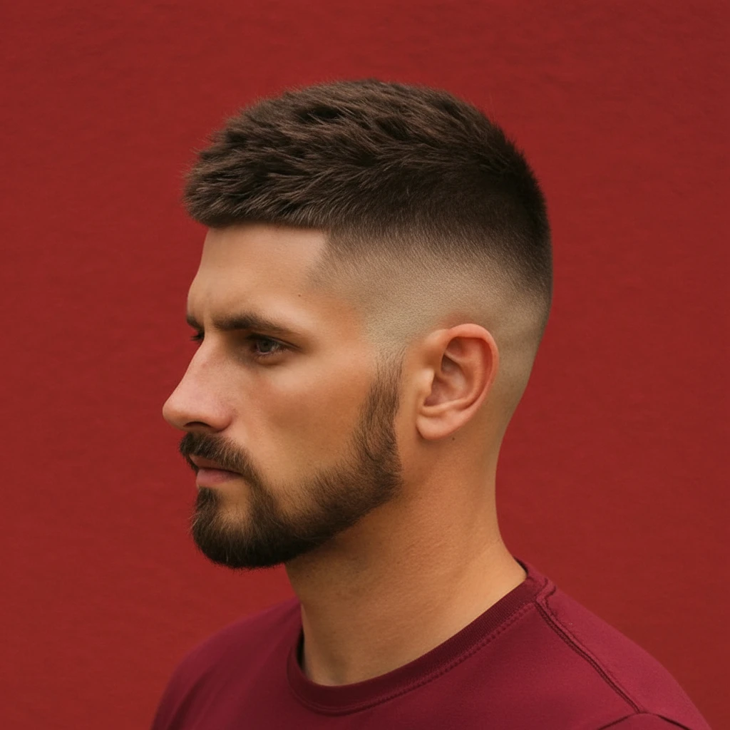 Corte High Fade em Cabelo Liso com Barba Estilizada