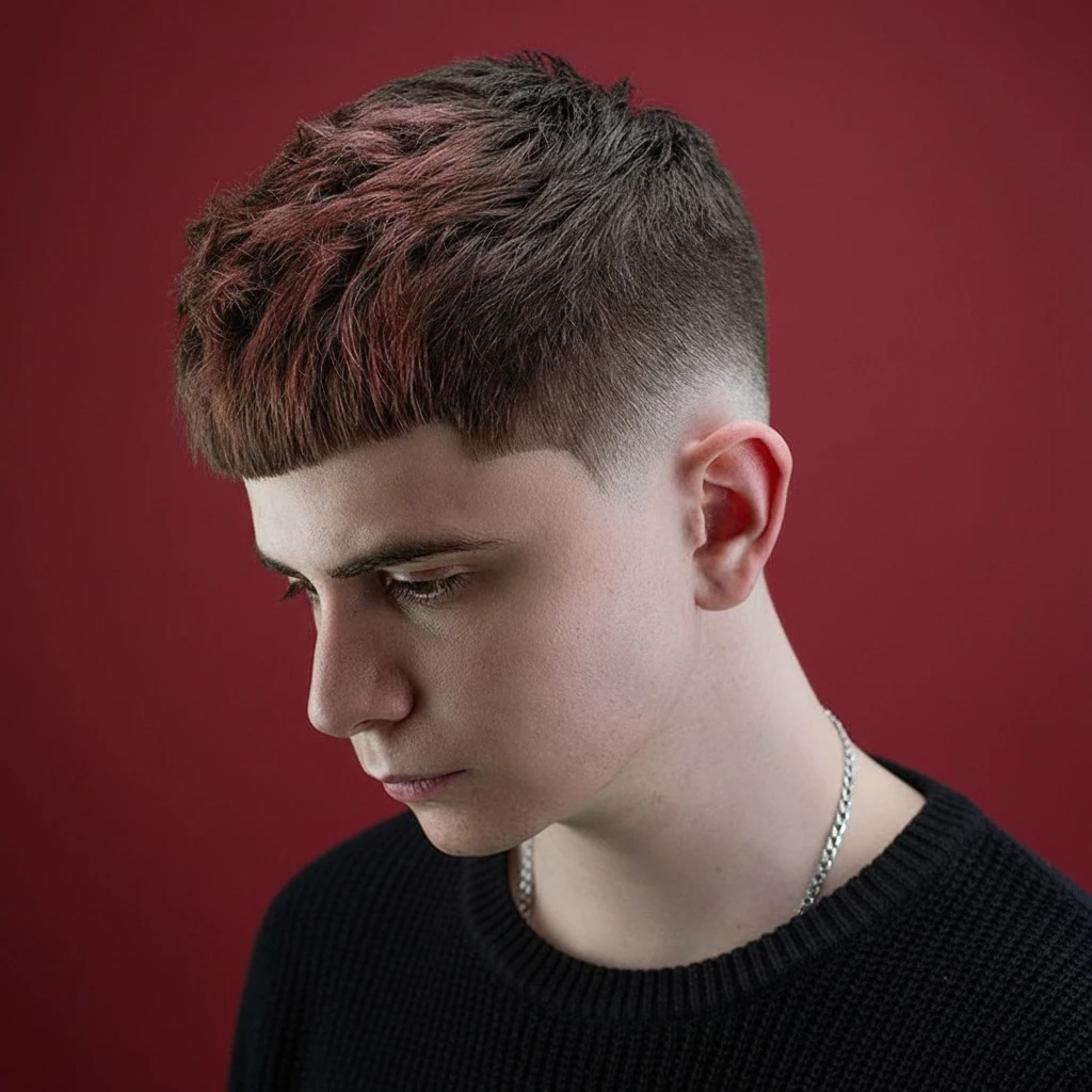 Men's Low Fade Haircut with Textured Straight Hair