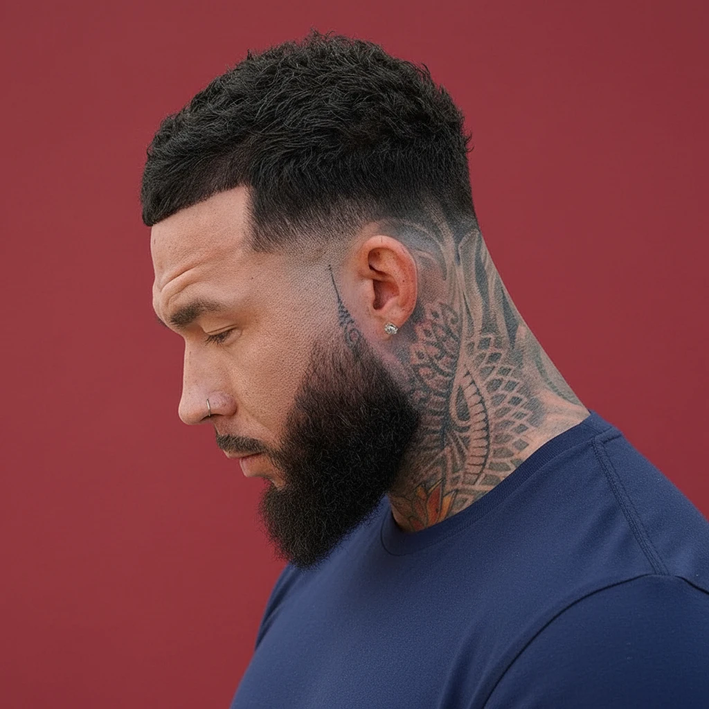 Corte de desvanecimiento bajo con cabello rizado degradado