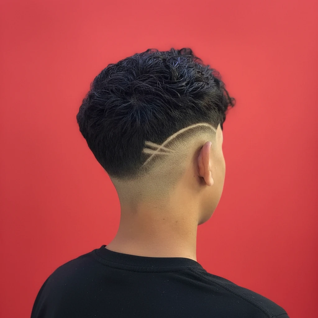 Corte Low Fade com Risco Lateral em Cabelo Liso