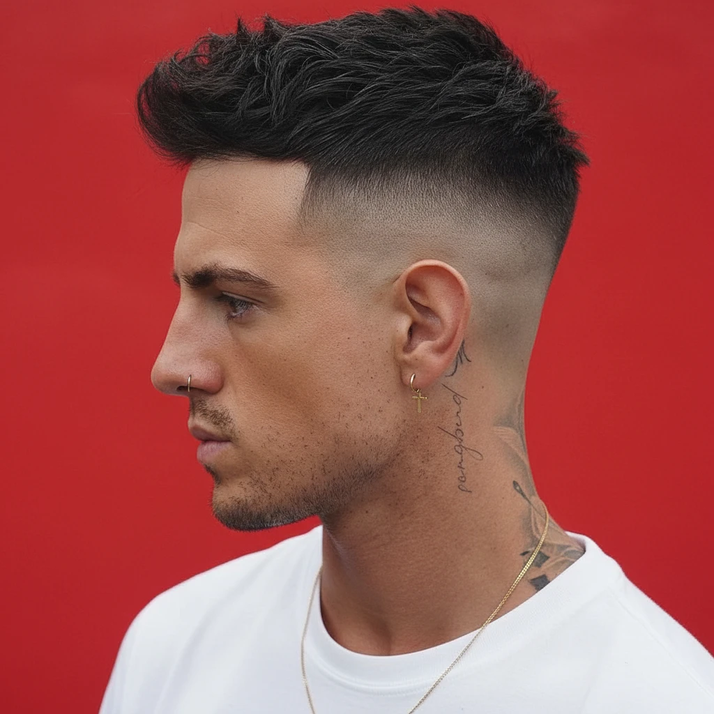 Corte Low Fade com Topo Texturizado em Cabelo Liso