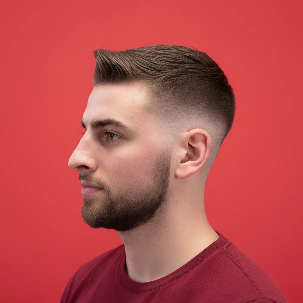 Men's Low Fade Haircut with Textured Top on Straight Hair