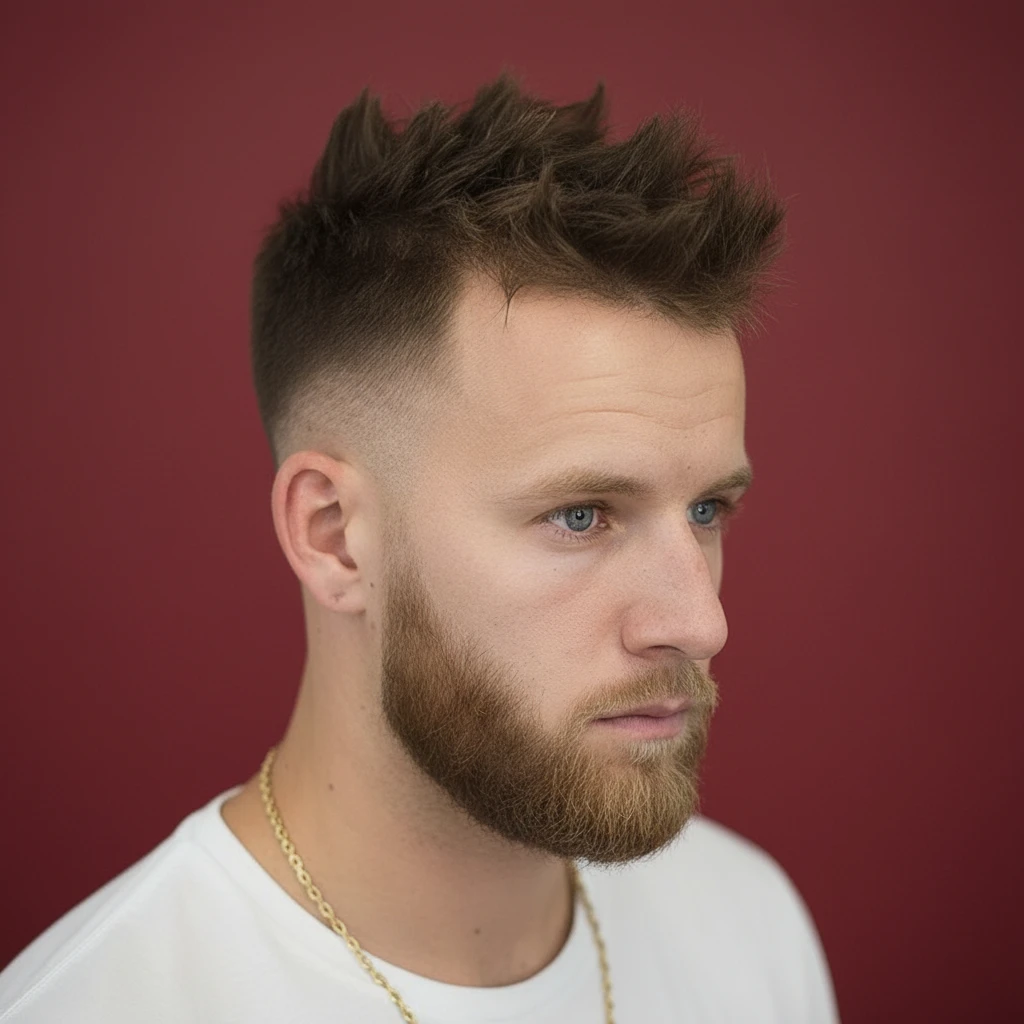 Men's Low Fade Haircut with Textured Top on Straight Hair