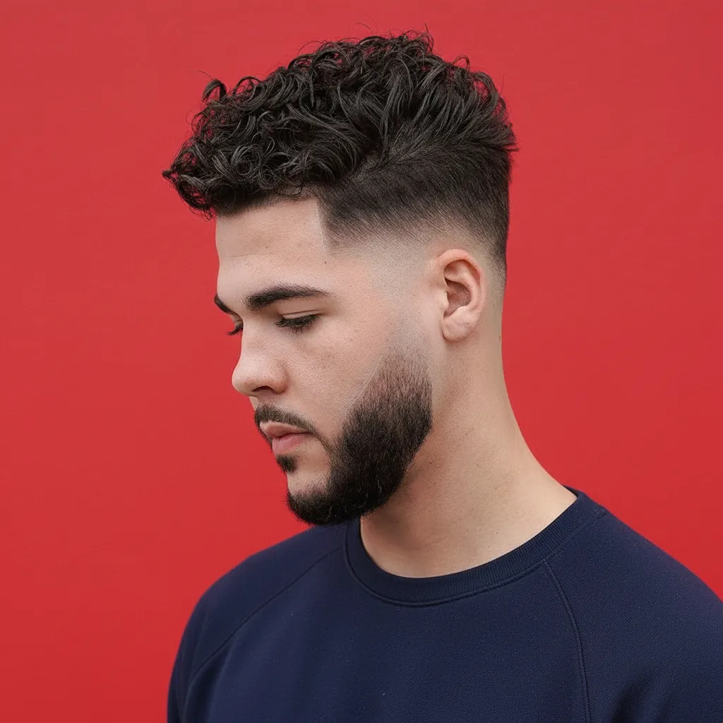 Men's Low Fade Haircut with Curly Hair