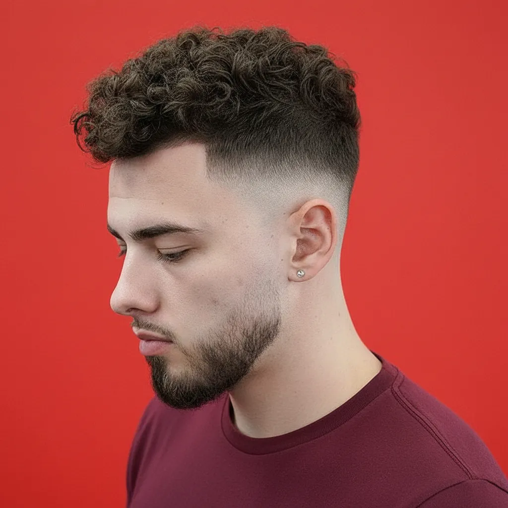 Men's Low Fade Haircut with Curly Hair