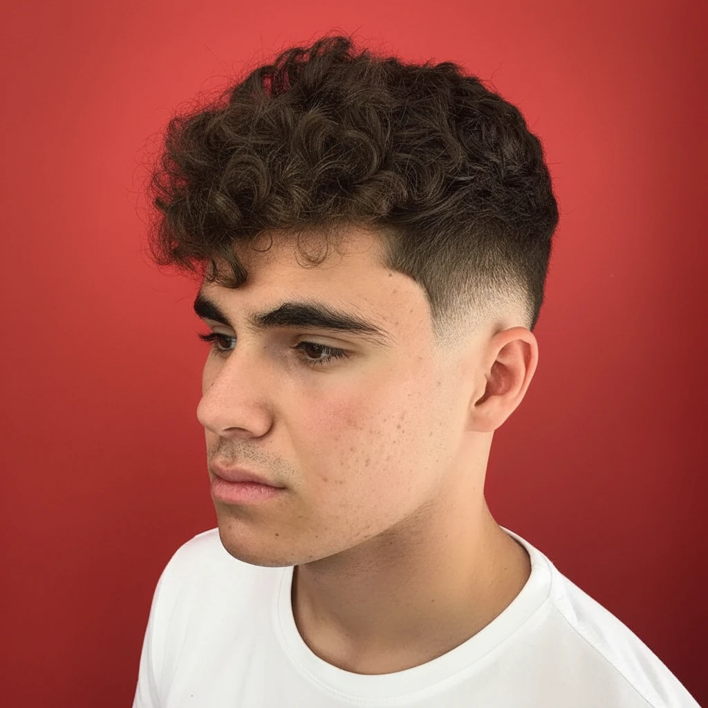 Men's Low Fade Haircut with Curly Hair