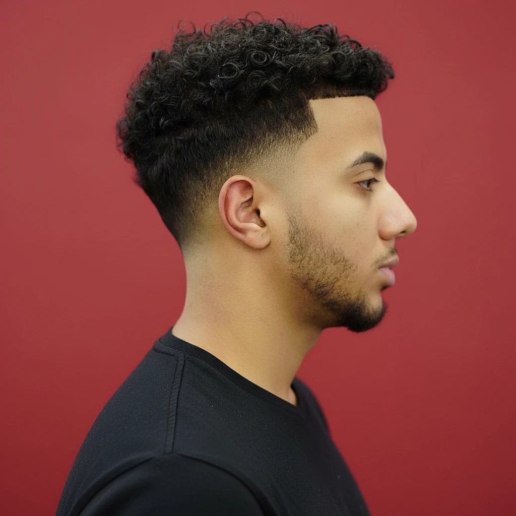Men's Low Fade Haircut with Curly Hair