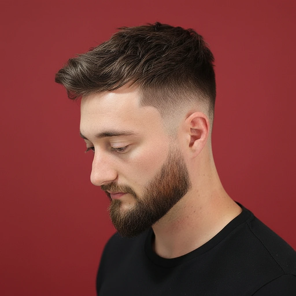 Men's Low Fade Haircut with Clean Straight Hair