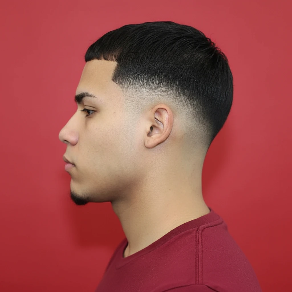 Men's Low Fade Haircut with Sleek Straight Hair