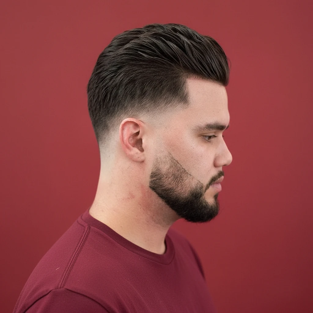 Corte de desvanecimiento bajo en cabello lacio con degradado moderno