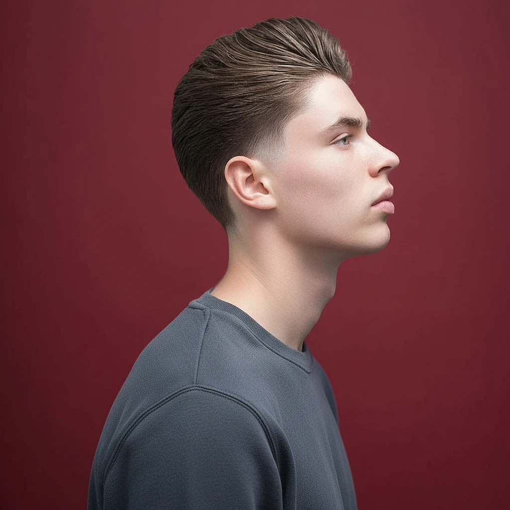 Men's Low Fade Haircut with Textured Straight Hair