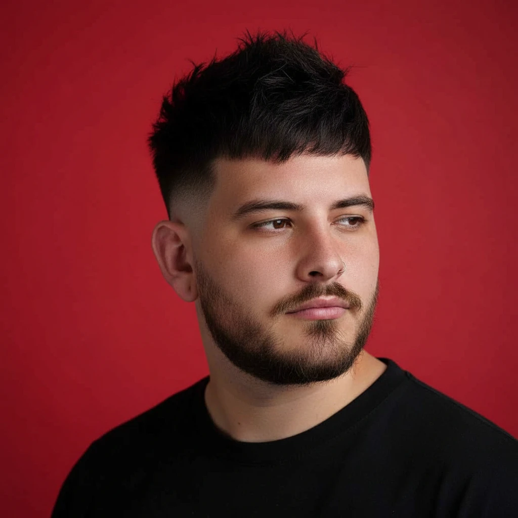 Corte medio desvanecido para hombres con cabello liso