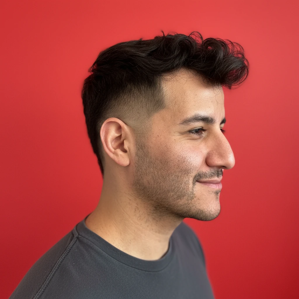 Corte medio desvanecido con cabello liso y texturizado