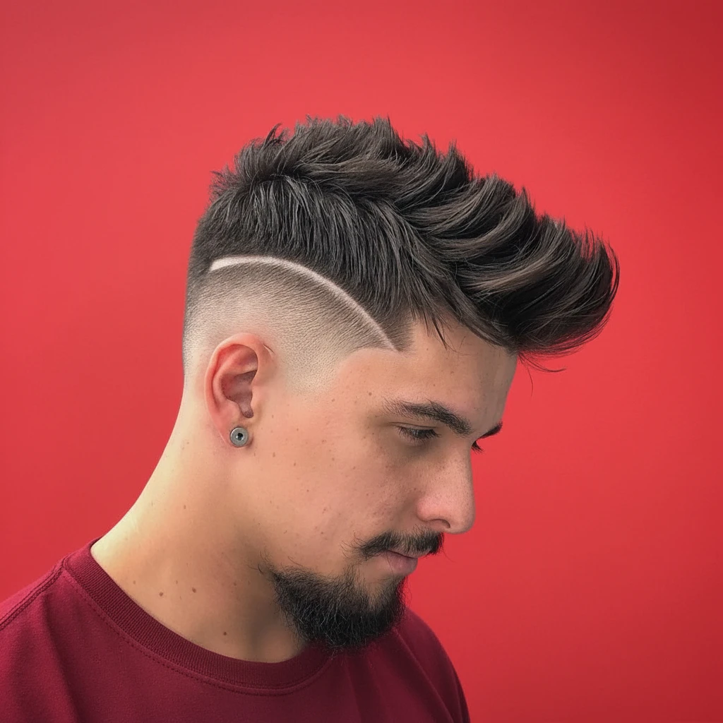 Corte medio desvanecido con raya lateral en cabello liso