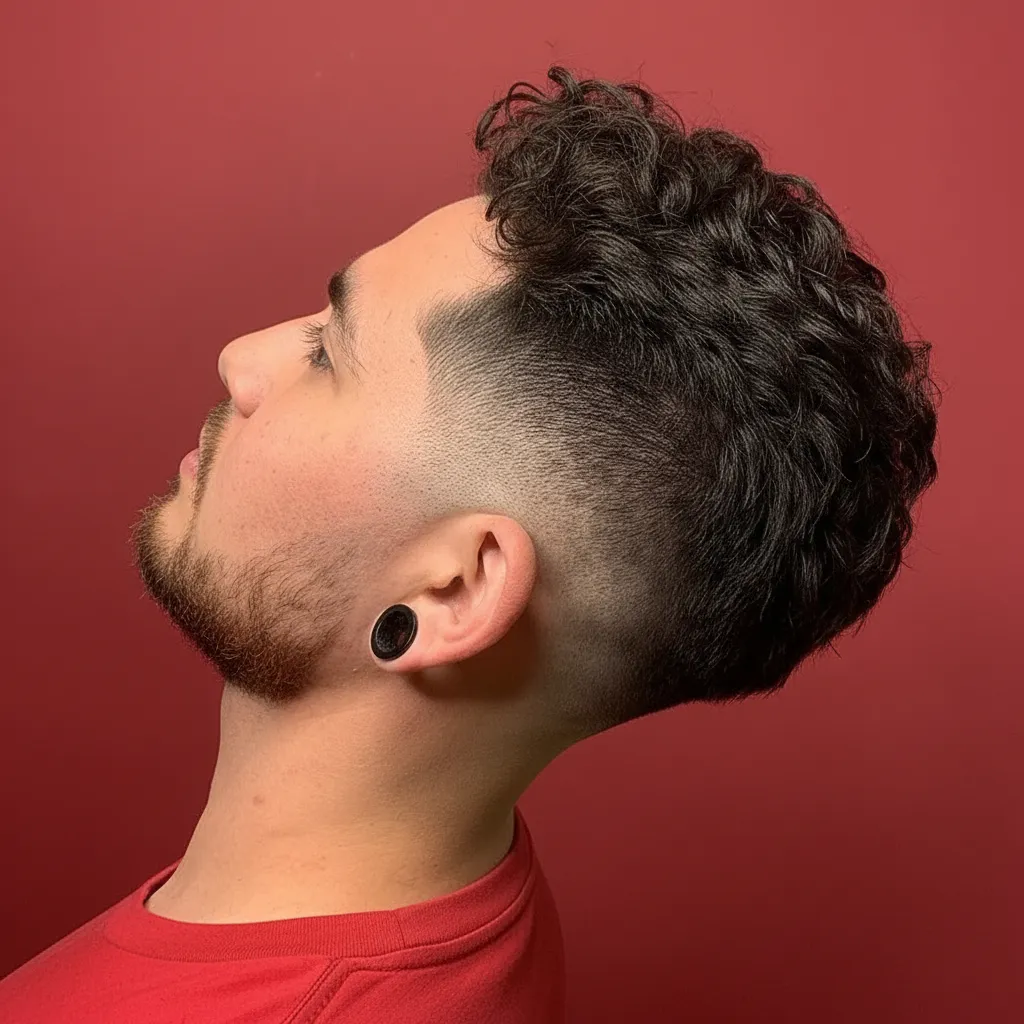 Corte Mid Fade em Cabelo Cacheado com Degradê